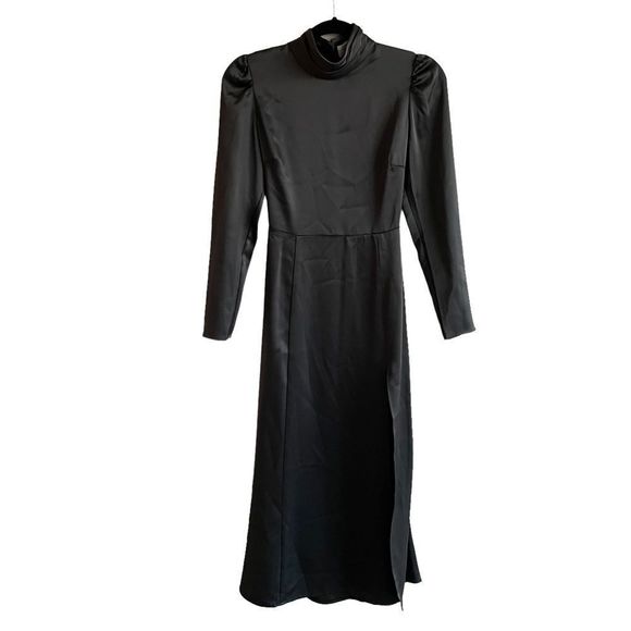 (SOLD) ARITZIA Wilfred Baja Satin Long Sleeve Mock-Neck Midi Maxi Dress Scarab 0 - Picture 10 of 12